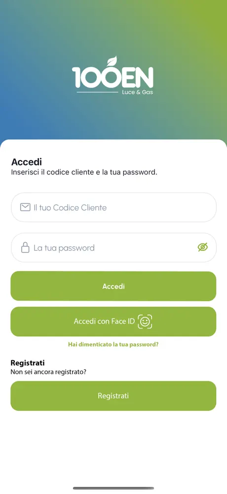 Schermata login area clienti 100Energia